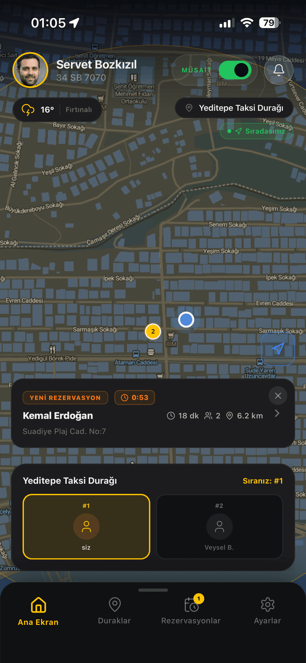 2yaka.net şoför uygulamasının ana harita ekranı